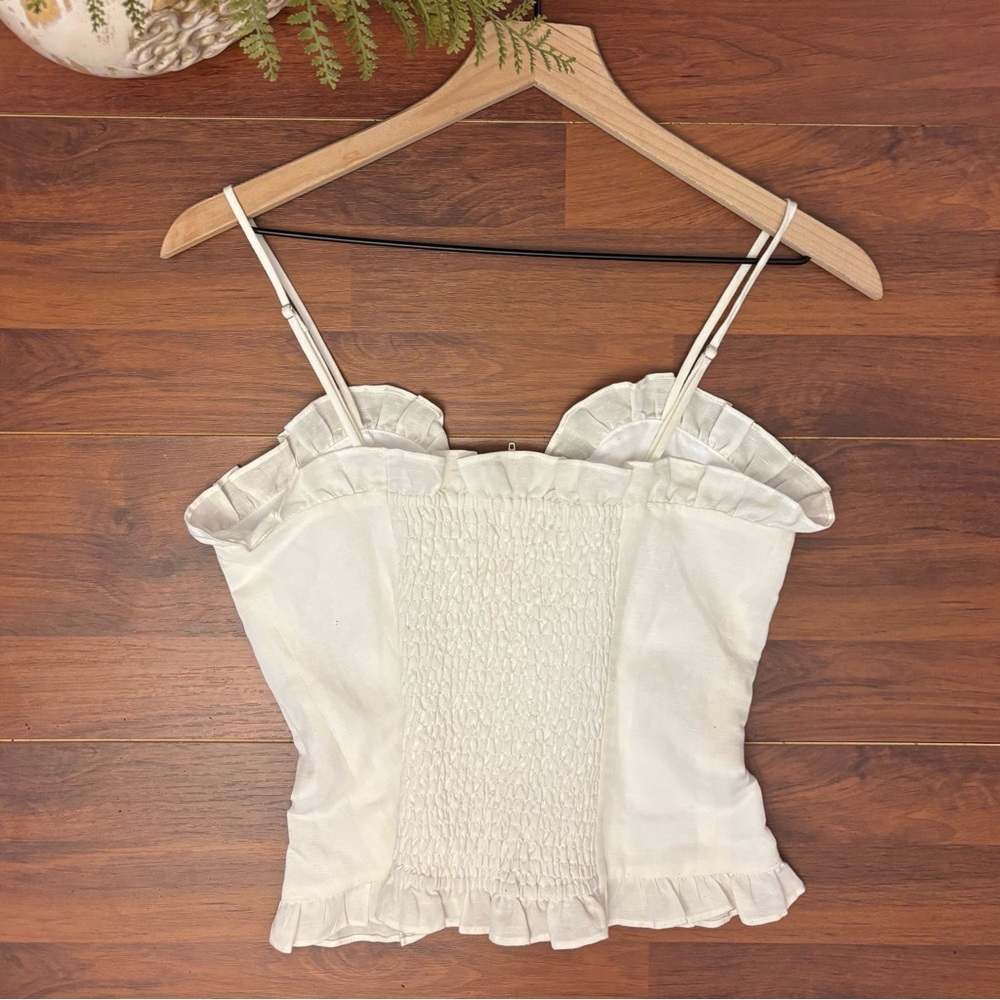 NEW Emerson Fry Corset Style Tank Top White Ruffle Cropped Elastic Back XS - Picture 2 of 3